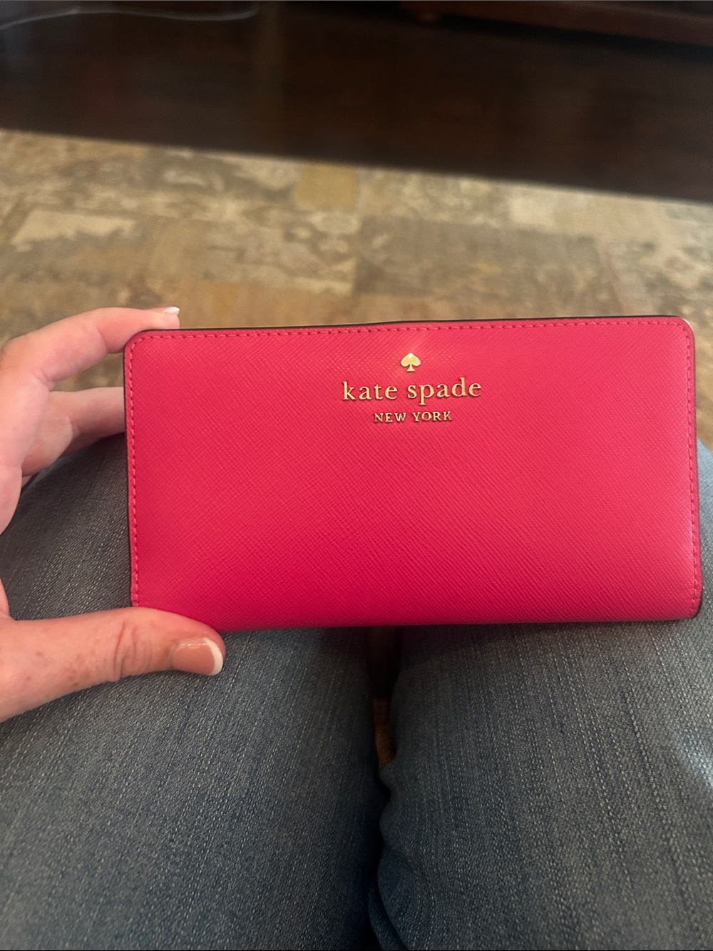 kate spade Bright Pink Continental Zip Wallet with Gold Logo